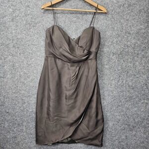 Silk‎ Slip Dress Women XS 2 JENNY YOO Taupe Wrap Mini Sheath Bridesmaid Cocktail